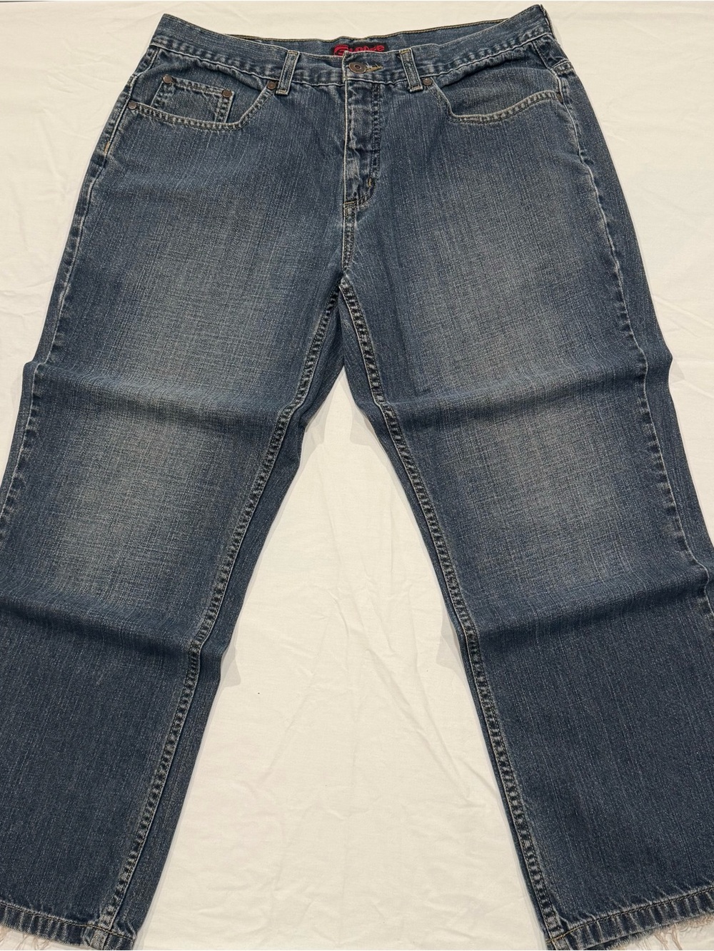 Vintage Anchor Blue Jeans Men Loose Fit 34x30 Denim Medium Wash Baggy Y2K